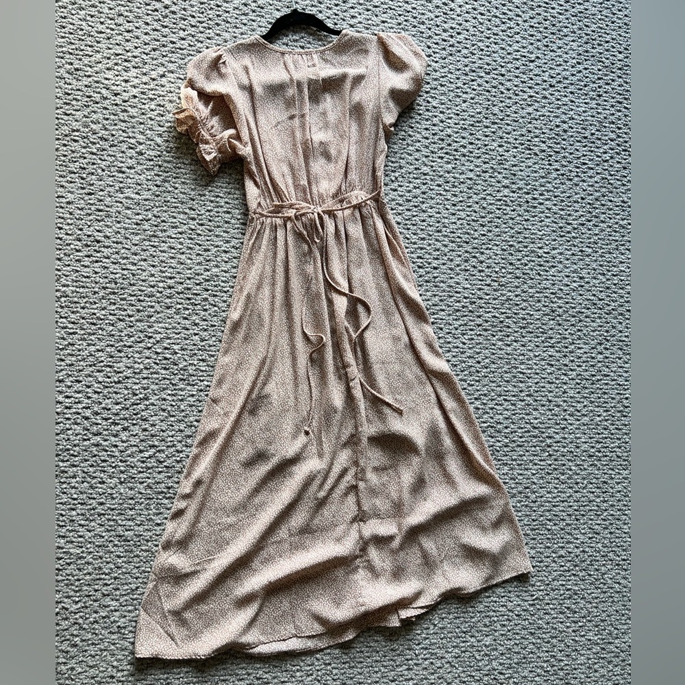 ๐4X$50 Light 3/4 A flare dress touched short sleeves Brown Floral - Picture 3 of 6